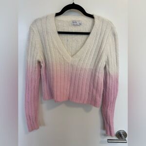 Bershka V-Neck Sweater in Cream and Pink